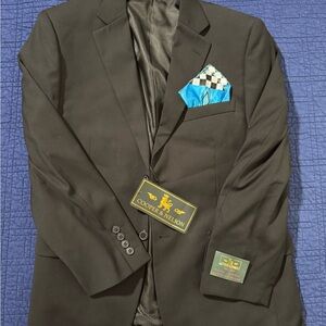 Cooper & Nelson Black Men's Blazer with Blue Pocket Square